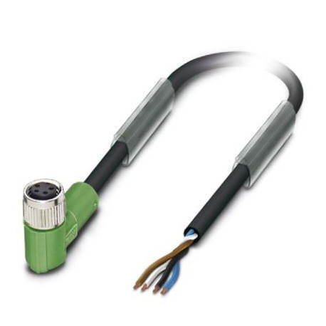 Senzor/actuator kabel, 4 konekcije, PUR, bez halogena, sivo-crni, kutni, ženski, M8, dužina 1,5 m, SAC-4P- 1,5-PUR/M 8FR