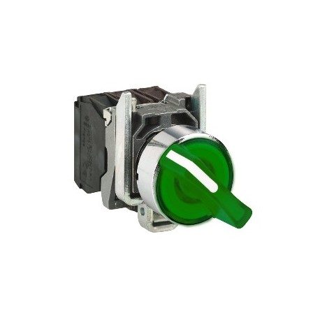 Green complete illuminated selector switch diam: 22, 2-position stay put 1NO+1NC 230V