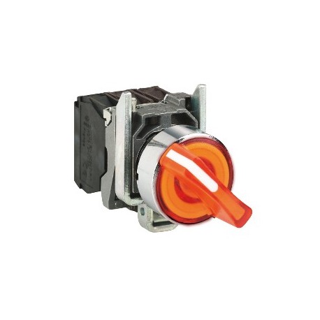 Orange complete illuminated selector switch diam: 22, 2-position stay put 1NO+1NC 230V