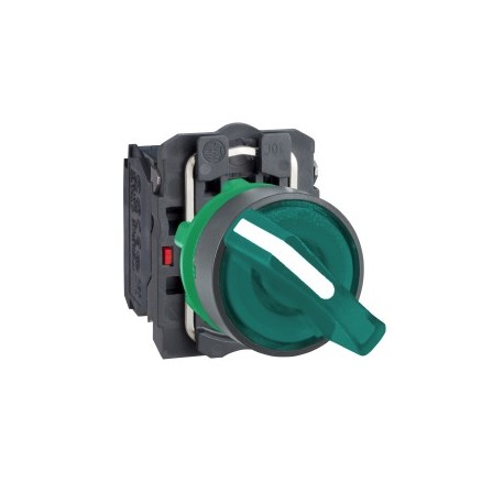 Green complete illuminated selector switch diam: 22, 2-position stay put 1NO+1NC 24V