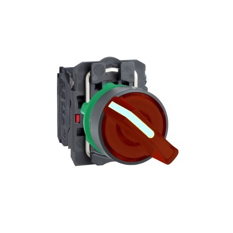 Red complete illuminated selector switch diam: 22, 2-position stay put 1NO+1NC 230V