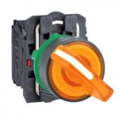 Orange complete illuminated selector switch diam: 22, 2-position stay put 1NO+1NC 24V