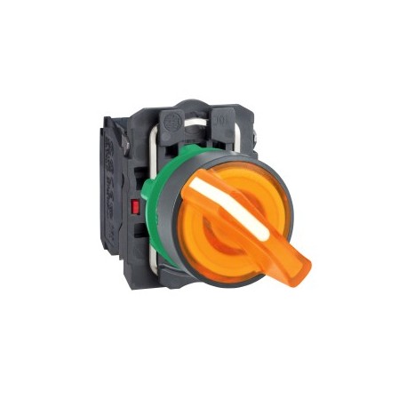 Orange complete illuminated selector switch diam: 22, 2-position stay put 1NO+1NC 24V