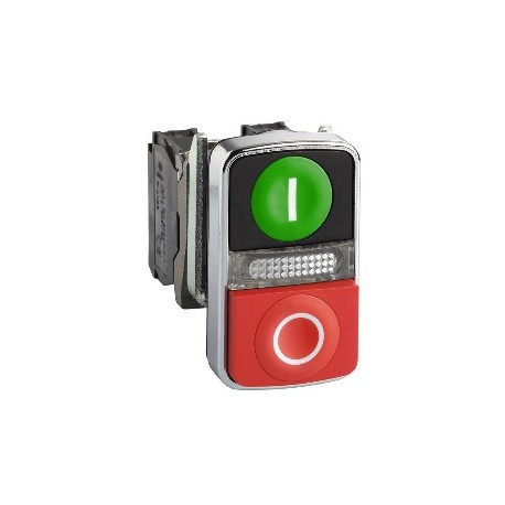Tipkalo, svjetleće, dvostruko, crveno (izbočeno)-zeleno (O-I),fi: 22, 1R+1M, 240V