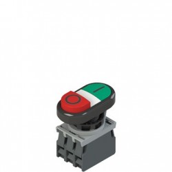 Double pushbutton complete unit with fixing adapter and 1NO+1NC contacts, red-green (O-I), yellow LED in the middle 24VAC/DC