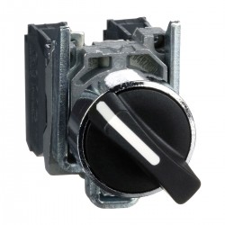 Selector switch, black, 22 diameter, 2 positions, stay put, 1NO and 1NC, 600V