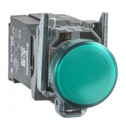 Green complete pilot light diameter22 plain lens with BA9s bulb 110...120V