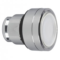 White flush illuminated pushbutton head diameter 22, spring return for integral LED
