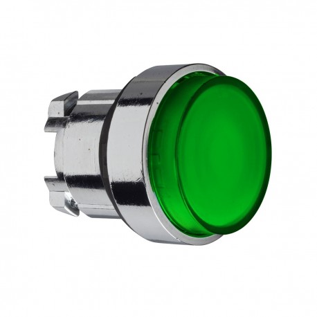 Green projecting illuminated pushbutton head diameter 22, push-push, for integral LED