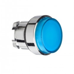 Blue projecting illuminated pushbutton head diameter 22, push-push, for integral LED