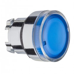 Blue flush illuminated pushbutton head diameter 22, spring return, for BA9s bulb