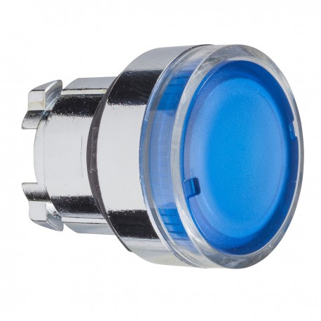 Blue flush illuminated pushbutton head diameter 22, spring return, for BA9s bulb