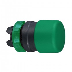 Mushroom pushbutton head, Green, diameter 30 for hole diameter 22, spring return