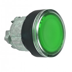 Green flush illuminated pushbutton head diameter 22, spring return for integral LED