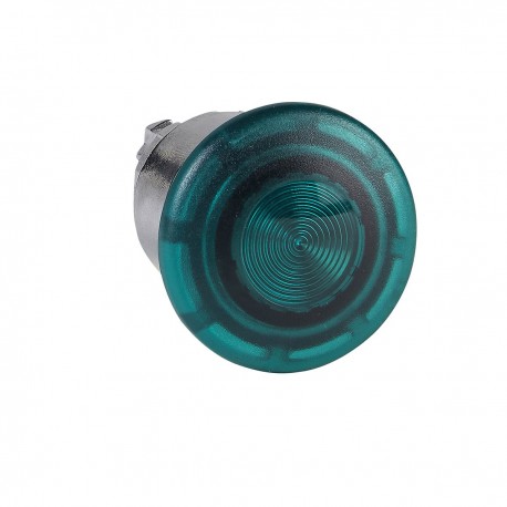 Green iluminated mushroom pushbutton head diameter 40, for hole diameter 22, spring return, for integral LED