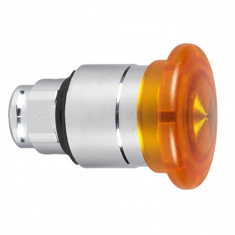 Orange iluminated mushroom pushbutton head diameter 40, for hole diameter 22, spring return, for integral LED