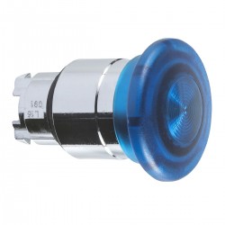 Blue iluminated mushroom pushbutton head diameter 40, for hole diameter 22, spring return, for integral LED