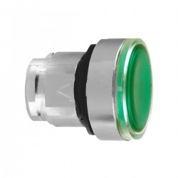 Green flush illuminated pushbutton head diameter 22, push-push, for integral LED