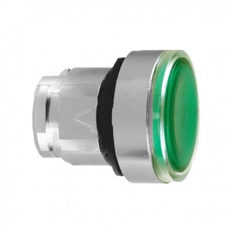 Green flush illuminated pushbutton head diameter 22, push-push, for integral LED