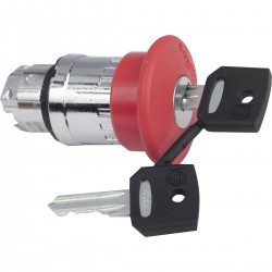 Red emergency switching off pushbutton head diameter 40, for hole 22, trigger and latching key release