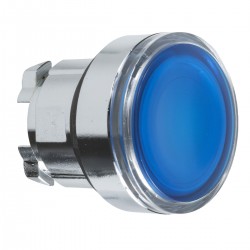 Blue flush illuminated pushbutton head diameter 22, spring return, for integral LED