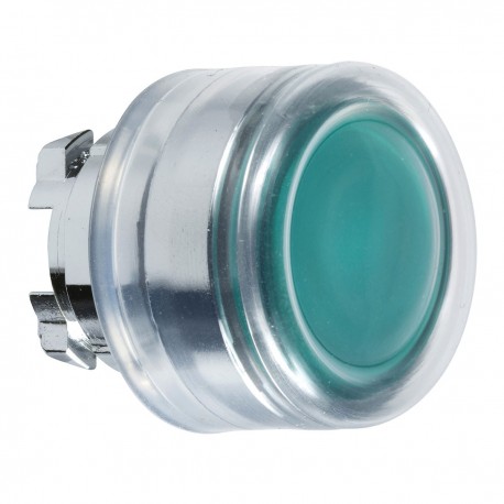 Green flush illuminated pushbutton head diameter 22, spring return, for integral LED