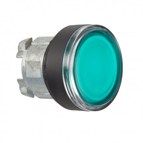 Green flush illuminated pushbutton head diameter 22, spring return, for integral LED