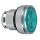 Green flush illuminated pushbutton head diameter 22, spring return, for integral LED