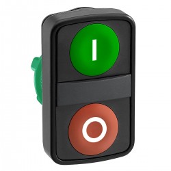 Green flush, red flush double-headed pushbutton, diameter 22, with marking