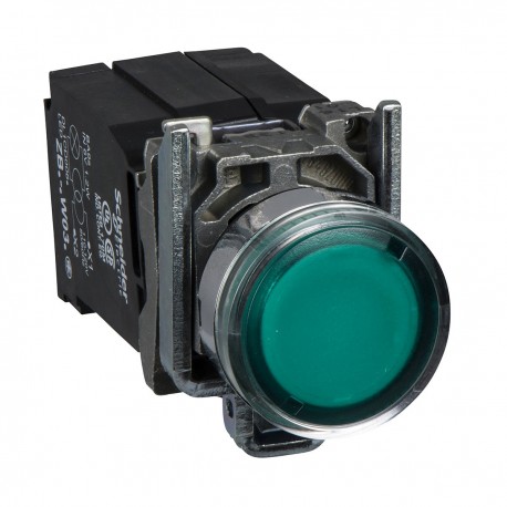 Flush complete illuminated pushbutton, Green, diameter 22, spring return, 1NO+1NC, 220...240V