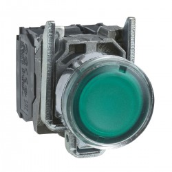 Flush complete illuminated pushbutton, Green, diameter 22, spring return, 1NO+1NC, 250V