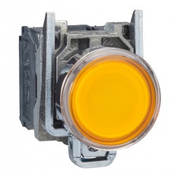 Flush complete illuminated pushbutton, orange, diameter 22, spring return, 1NO+1NC, 250V