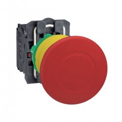Emergency stop switching off, red with yellow plastic bezel, diameter 40 for 22 dimeter hole, trigger latching turn release, 1N