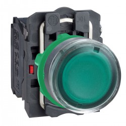 Flush complete illuminated pushbutton, Green, diameter 22, spring return, 1NO, 1NC, 220...240V