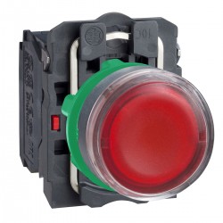 Flush complete illuminated pushbutton, red, diameter 22, spring return, 1NO, 1NC, 110...120V