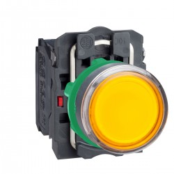 Flush complete illuminated pushbutton, orange, diameter 22, spring return, 1NO, 1NC, 250V