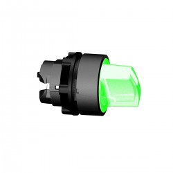 Green illuminated selector switch head diameter 22, 2 positions, spring return