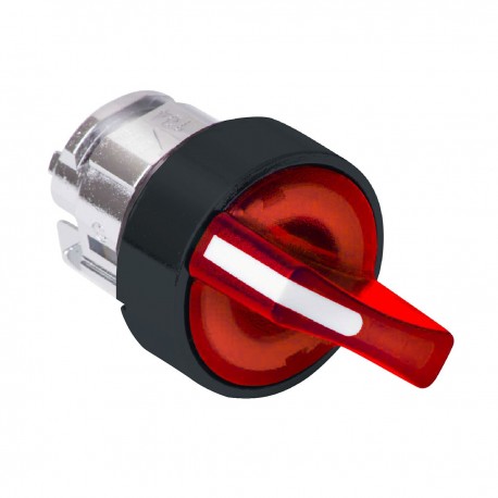 Red illuminated selector switch head diameter 22, 3 positions, spring return