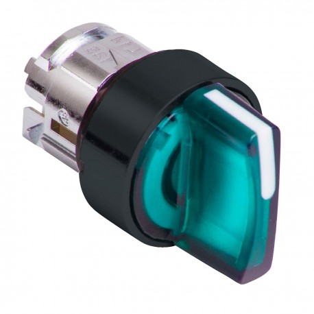 Green illuminated selector switch head diameter 22, 3 positions, spring return