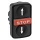 Black flush, red projecting, black flush triple-headed pushbutton, diameter 22, with marking