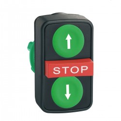 Green flush, red projecting, Green flush triple-headed pushbutton, diameter 22, with marking