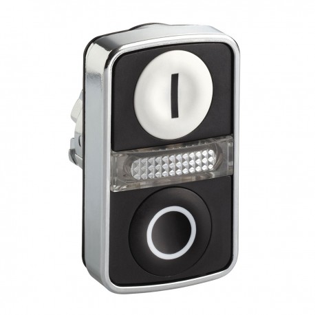 White flush, black flush illuminated double-headed pushbutton diameter 22, with marking