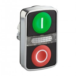 Green flush, red flush illuminated double-headed pushbutton diameter 22, with marking