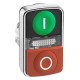 Green flush, red projecting illuminated double-headed pushbutton diameter 22, with marking