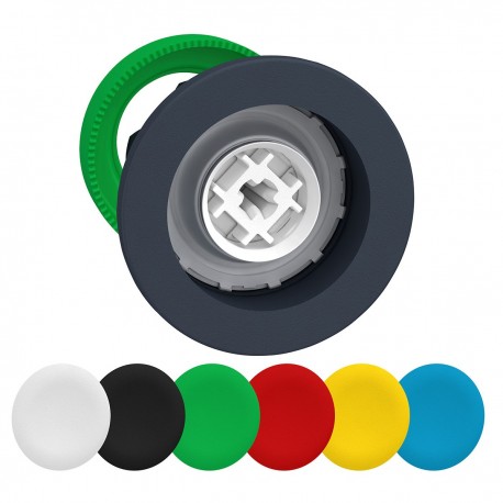 Flush mounted pushbutton head with set of 6 colored standard cap