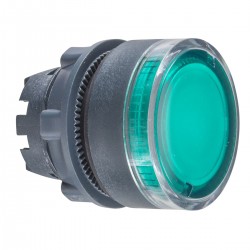 Flush Green illuminated pushbutton head diameter 22, spring return, for bulb BA9s