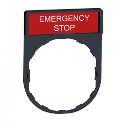 Legend holder 30 x 40 mm with legend 8 x 27 mm with marking EMERGENCY STOP