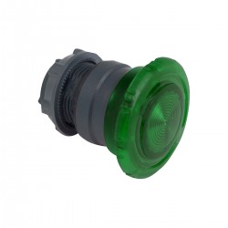 Illuminated mushroom pushbutton head diameter 40, Green, for hole diameter 22, latching, for integral LED