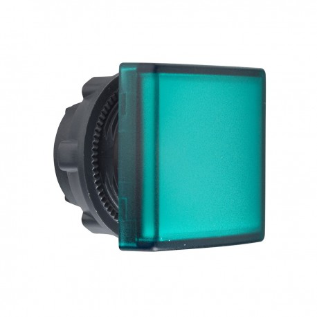 Square Green pilot light head diameter 22, plain lens for integral led