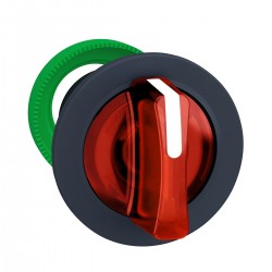 Flush mounted red illuminated selector switch head, 3 positions, return left to center